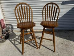 Pair of Oak Windsor Style Swivel Barstools - 4359969