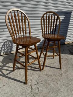 Pair of Oak Windsor Style Swivel Barstools - 4360084