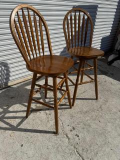 Pair of Oak Windsor Style Swivel Barstools - 4360085