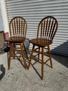 Pair of Oak Windsor Style Swivel Barstools - 4360090