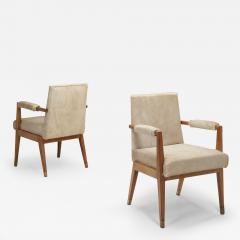 Pair of Oak and Ponyskin Side Chairs France ca 1930s - 4456821