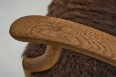 Pair of Oak and Sheepskin Side Chairs Europe 1960s - 4482043