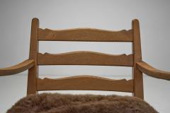 Pair of Oak and Sheepskin Side Chairs Europe 1960s - 4482049