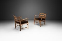 Pair of Oak and Sheepskin Side Chairs Europe 1960s - 4482051