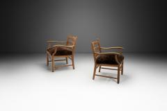 Pair of Oak and Sheepskin Side Chairs Europe 1960s - 4482052