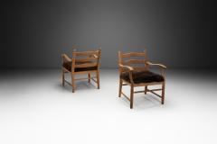 Pair of Oak and Sheepskin Side Chairs Europe 1960s - 4482056