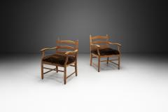 Pair of Oak and Sheepskin Side Chairs Europe 1960s - 4483588
