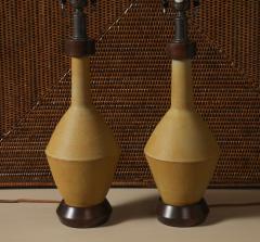 Pair of Ochre Pottery Walnut Table Lamps - 3695883