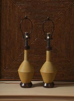 Pair of Ochre Pottery Walnut Table Lamps - 3695884