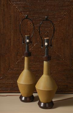 Pair of Ochre Pottery Walnut Table Lamps - 3695885