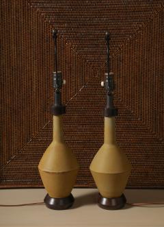 Pair of Ochre Pottery Walnut Table Lamps - 3695886