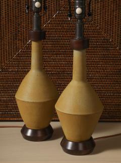 Pair of Ochre Pottery Walnut Table Lamps - 3695887