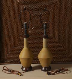 Pair of Ochre Pottery Walnut Table Lamps - 3695889