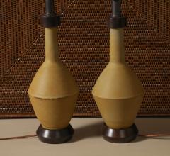 Pair of Ochre Pottery Walnut Table Lamps - 3695890