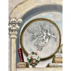 Pair of Oil on Canvas Standing Wall Decoration Gustavian Italian Style - 2489442