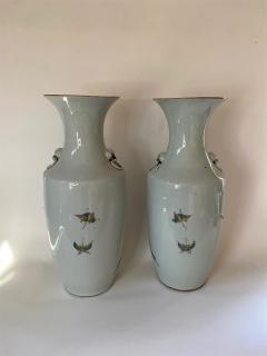 Pair of Old Hand Painted Tall Porcelain Oriental Vases - 2932355