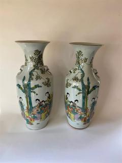 Pair of Old Hand Painted Tall Porcelain Oriental Vases - 2932357