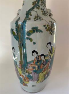Pair of Old Hand Painted Tall Porcelain Oriental Vases - 2932358