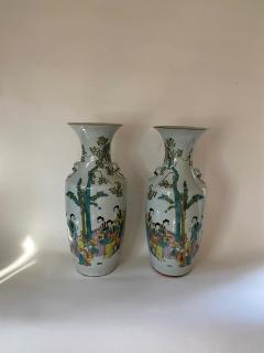 Pair of Old Hand Painted Tall Porcelain Oriental Vases - 2932359