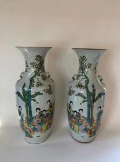 Pair of Old Hand Painted Tall Porcelain Oriental Vases - 2932360