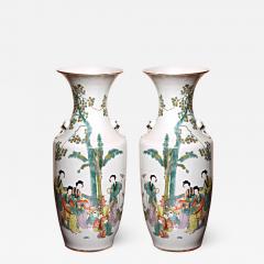 Pair of Old Hand Painted Tall Porcelain Oriental Vases - 2932565