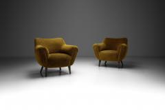 Pair of Olive Green Lounge Chairs with Angled Legs Czechoslovakia ca 1970s - 4242782