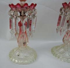 Pair of Opalescent Crystal Candlesticks and Red Baccarat Signed 1950 1970 - 2328201