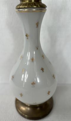 Pair of Opaline Glass Fleur De Lis Table Lamps - 3382275