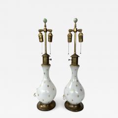 Pair of Opaline Glass Fleur De Lis Table Lamps - 3384388