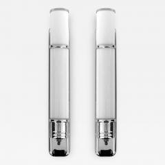 Pair of Original Streamline Art Deco Tubular Chrome White Glass Sconces - 182028