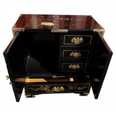 Pair of Ornate Chinoiserie Painted 3 Drawer Cabinets with Brass Accents - 4511342