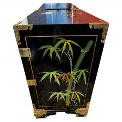 Pair of Ornate Chinoiserie Painted 3 Drawer Cabinets with Brass Accents - 4511359