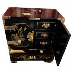 Pair of Ornate Chinoiserie Painted 3 Drawer Cabinets with Brass Accents - 4511363