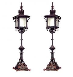 Pair of Outdoor Continental Patinated Iron Street Lanterns - 4629720