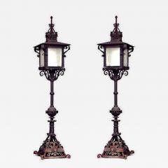 Pair of Outdoor Continental Patinated Iron Street Lanterns - 4645125