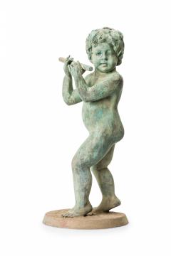 Pair of Outdoor Neo Classical Natural Patina Iron Flute and Tambourine Playing P - 4661681