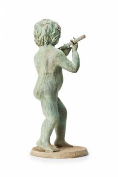 Pair of Outdoor Neo Classical Natural Patina Iron Flute and Tambourine Playing P - 4661684