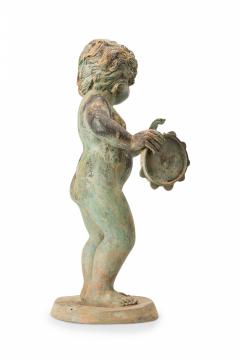 Pair of Outdoor Neo Classical Natural Patina Iron Flute and Tambourine Playing P - 4661688