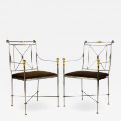 Pair of Outstanding Italian Steel and Brass Armchairs 1970s - 1785394