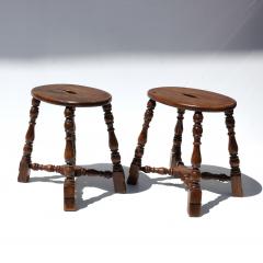 Pair of Oval Oak Stools English circa 1880 - 4421640
