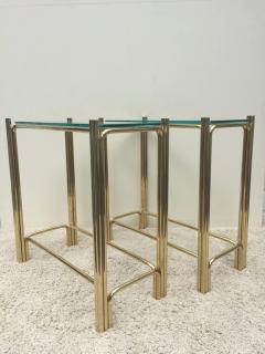 Pair of Pace Solid Brass Glass Top Consoles or Sofa Tables - 1288519