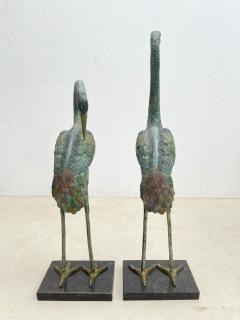 Pair of Painted Bronze Heron Statues - 2553192