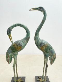 Pair of Painted Bronze Heron Statues - 2553196