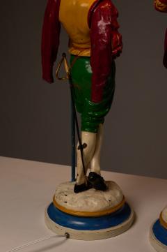 Pair of Painted Cast Iron Guard Figures Table Lamps - 4488279