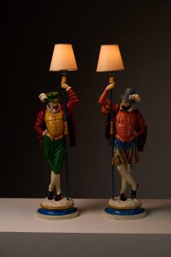 Pair of Painted Cast Iron Guard Figures Table Lamps - 4488281
