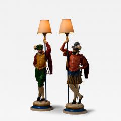 Pair of Painted Cast Iron Guard Figures Table Lamps - 4490667