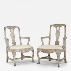 Pair of Painted Rococo Swedish Armchairs - 4062515