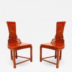 Pair of Pair of Asian Chinese 19th Cent Red Gilt Side Chairs - 1420499