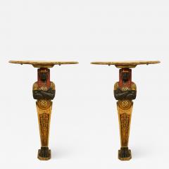 Pair of Pair of Egyptian Style Painted Figural Marble Top Console Table - 1430409