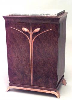 Pair of Pair of French Art Deco Burl Walnut and Marble Bedside Commodes - 1378999